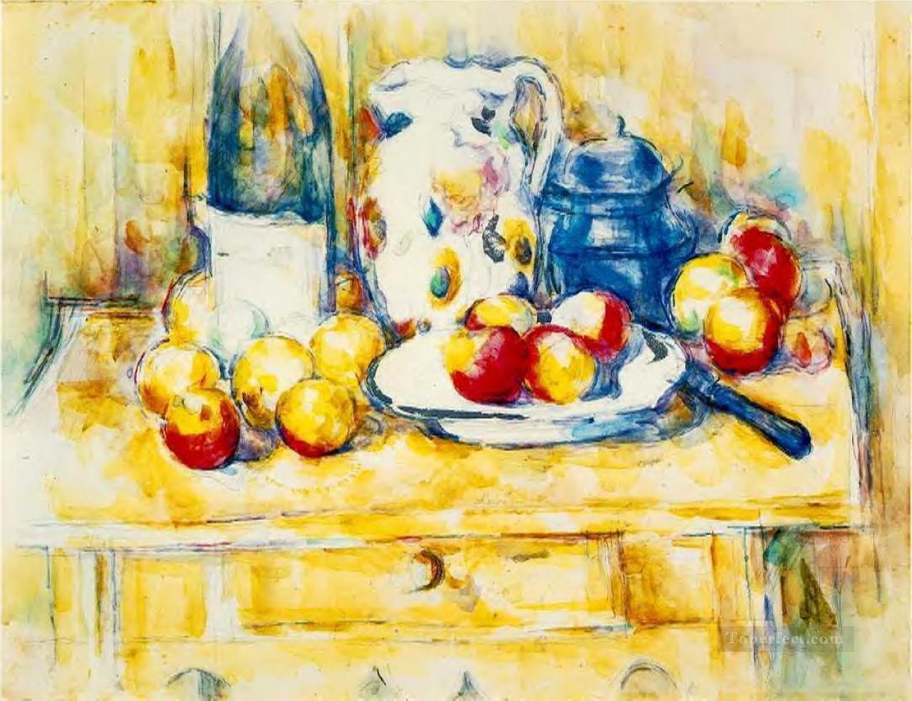 リンゴのある静物 瓶とミルクポット ポール・セザンヌ油絵